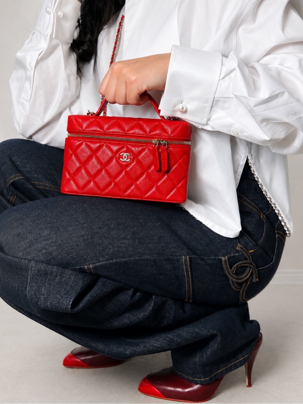 Chanel Red Quilted Vanity Case